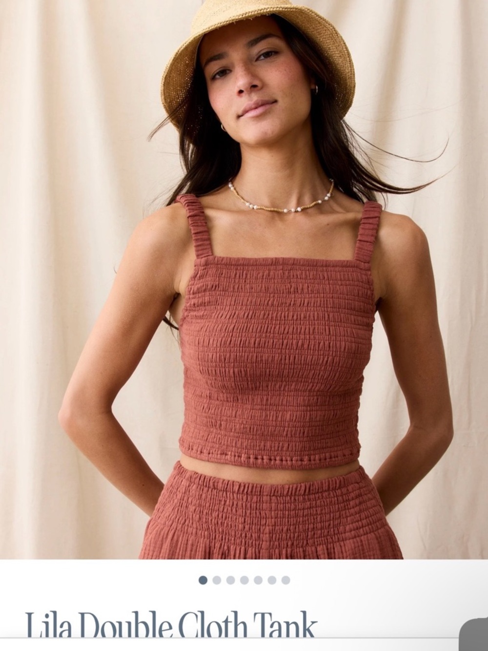 Marine Layer Smocked Lila Square-Neck Tank in Rust